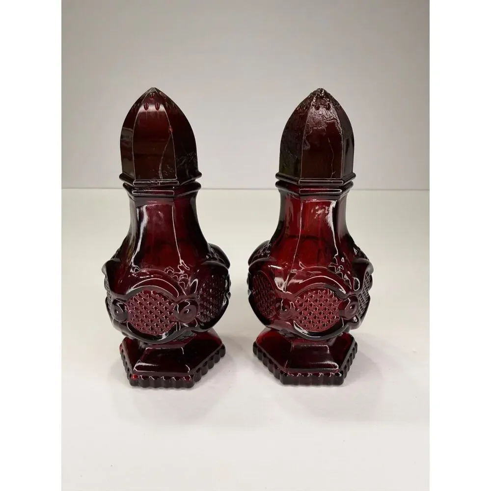 1970's Vintage Avon Cape Cod Charisma Cologne Ruby Red Glass Salt Pepper Shakers